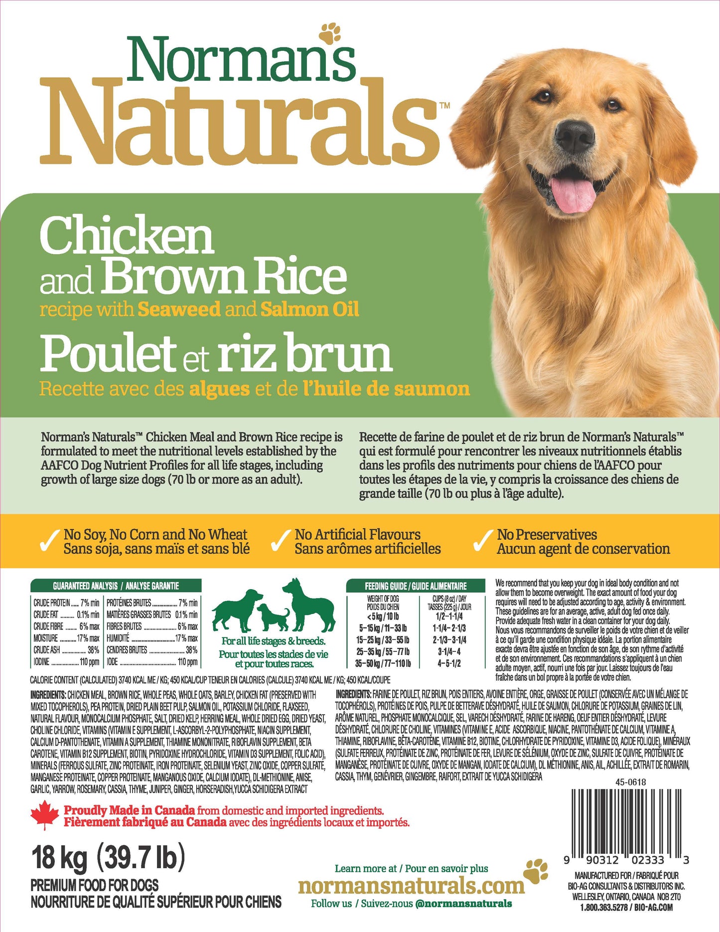 Norman's Naturals 18kg No Corn, Soy Dog Food